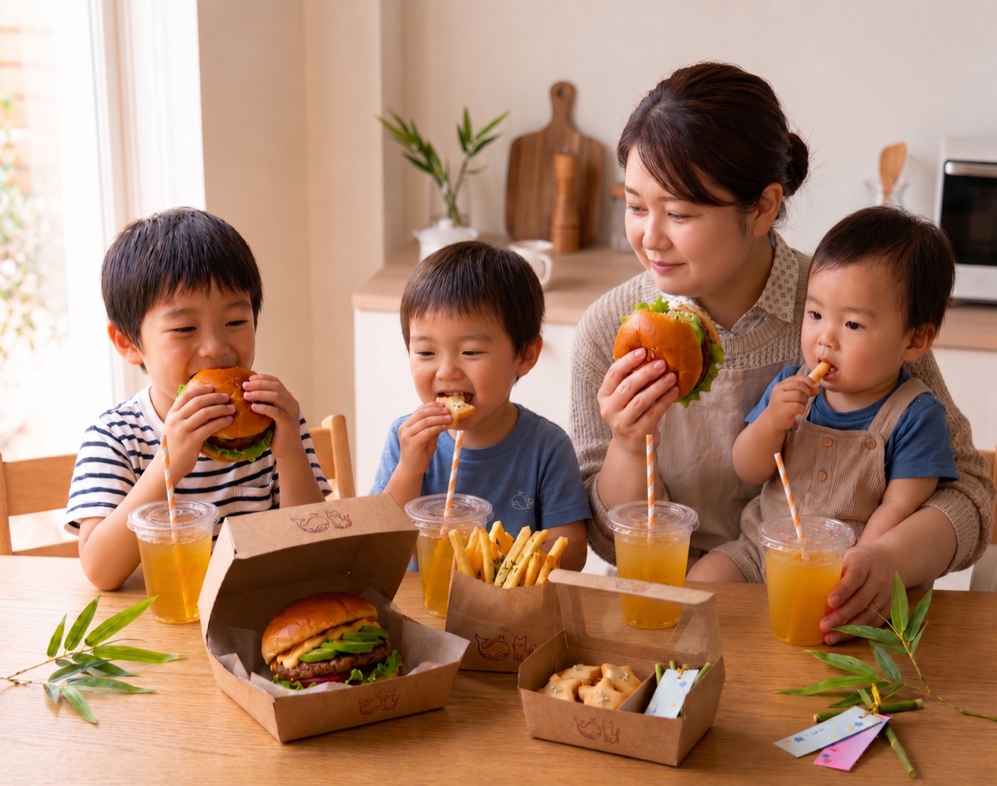 家族でスターライトバーガーを食べる